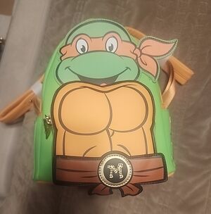 Nickelodeon Green and Orange Ninja Turtle Loungefly Mini Backpack
